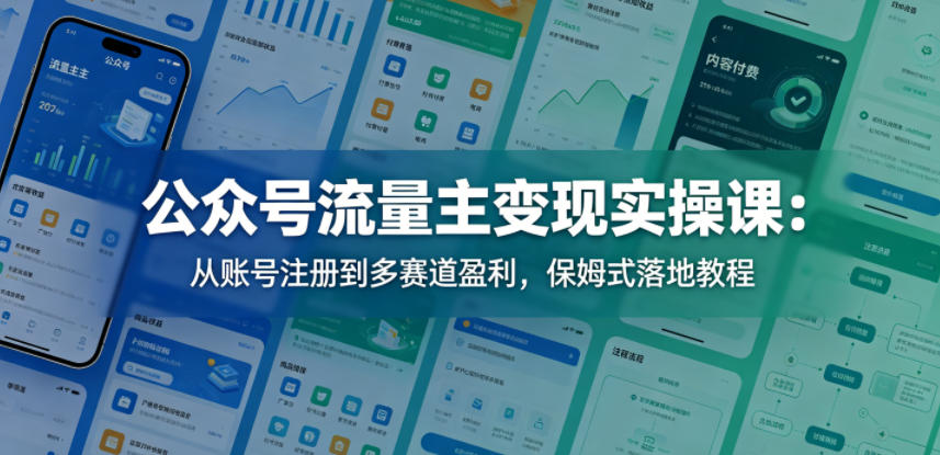 公众号流量主变现实操课：从账号注册到多赛道盈利，保姆式落地教程-huitchan网创