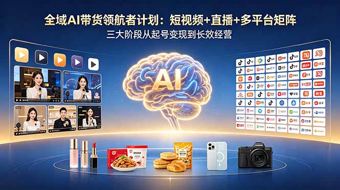 全域AI带货领航者计划：短视频+直播+多平台矩阵，三大阶段从起号变现到长效经营-huitchan网创