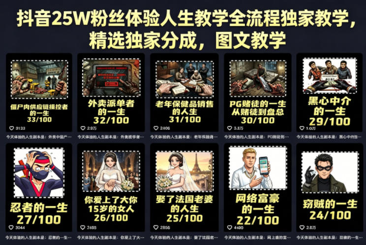 抖音25W粉丝体验人生教学全流程独家教学，精选独家分成，图文教学-huitchan网创