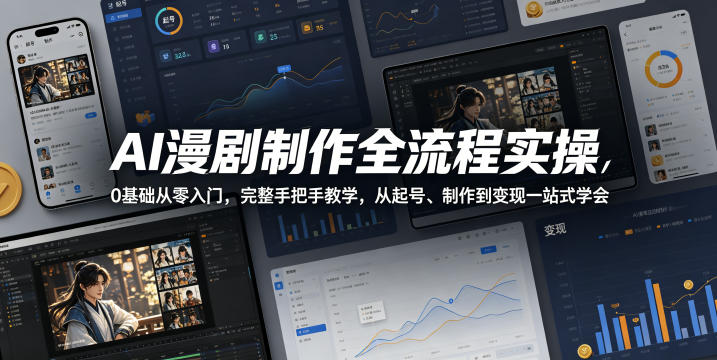 AI漫剧制作全流程实操，0基础从零入门，完整手把手教学，从起号、制作到变现一站式学会-huitchan网创