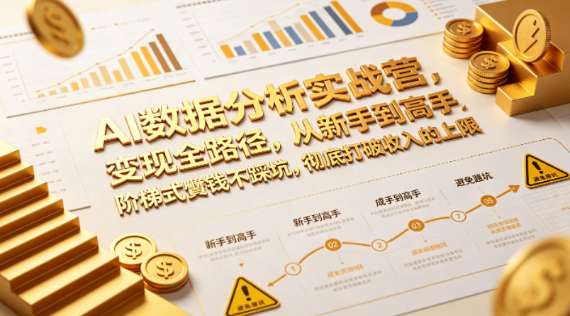 AI数据分析实战营，变现全路径，从新手到高手，阶梯式賺钱不踩坑，彻底打破收入的上限-huitchan网创