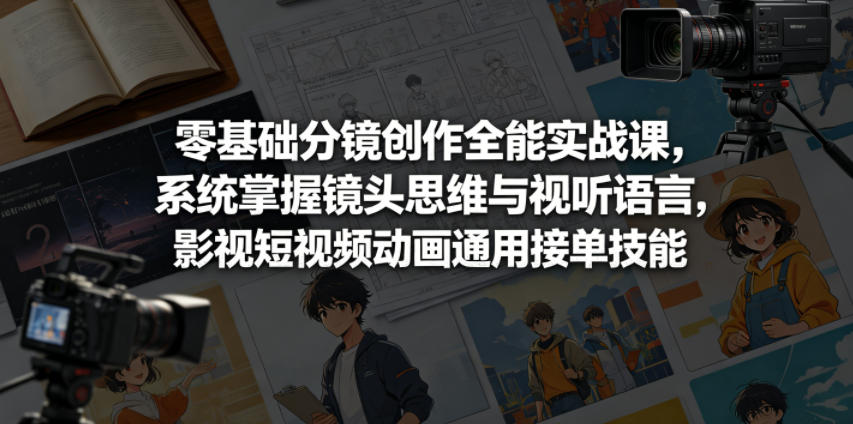 零基础分镜创作全能实战课，系统掌握镜头思维与视听语言，影视短视频动画通用接单技能-huitchan网创