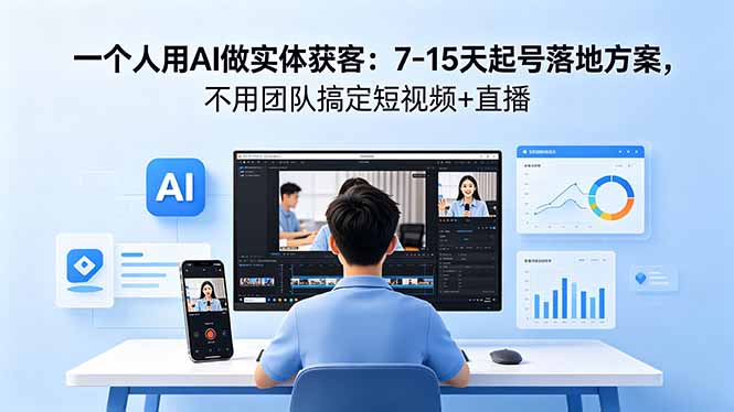 一个人用AI做实体获客：7-15天起号落地方案，不用团队搞定短视频+直播-huitchan网创