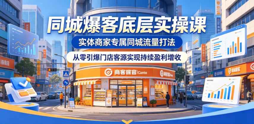同城爆客底层实操课，实体商家专属同城流量打法，从零引爆门店客源实现持续盈利增收-huitchan网创