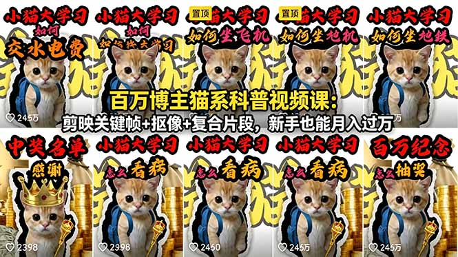 百万博主猫系科普视频课：剪映关键帧+抠像+复合片段，新手也能月入过万-huitchan网创