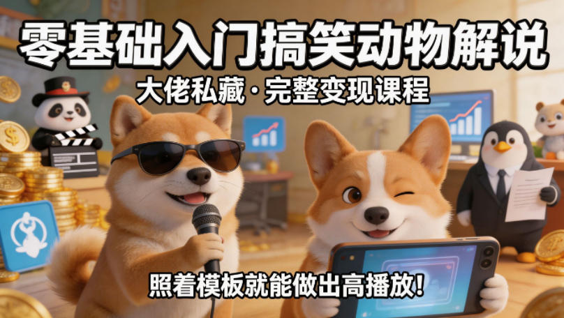零基础入门搞笑动物解说，大佬私藏完整变现课程，照着模板就能做出高播放-huitchan网创