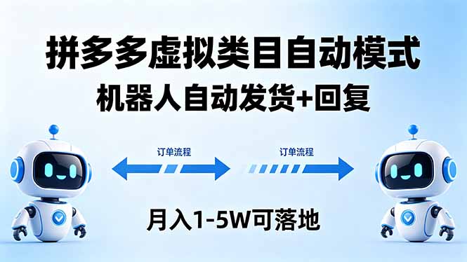多多虚拟类目自动模式，机器人自动发货 + 回复，月入 1-5W 可落地-huitchan网创