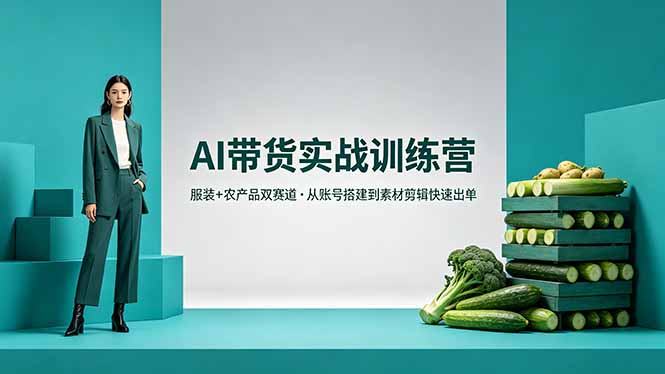 AI带货实战训练营，服装+农产品双赛道，从账号搭建到素材剪辑快速出单-huitchan网创