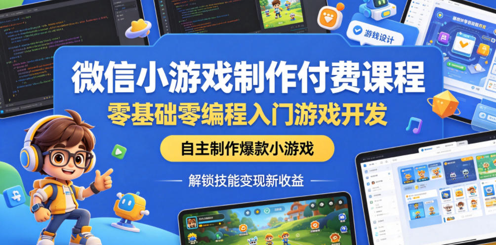 微信小游戏制作付费课程，零基础零编程入门游戏开发，自主制作爆款小游戏，解锁技能变现新收益-huitchan网创