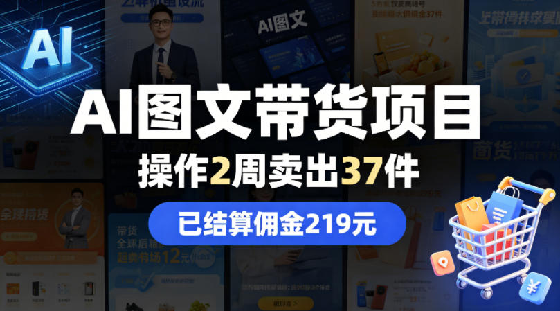 AI图文带货项目，操作2周卖出37件，已结算佣金219-huitchan网创