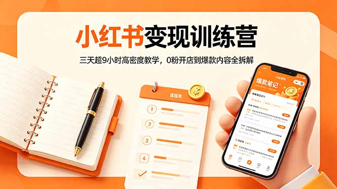 小红书变现训练营：三天超9小时高密度教学，0粉开店到爆款内容全拆解-huitchan网创