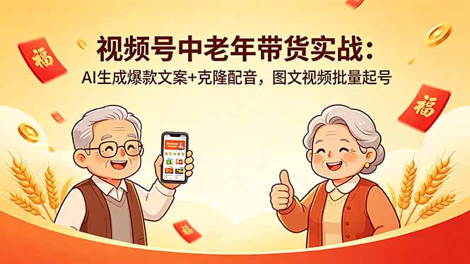 视频号中老年带货实战：AI生成爆款文案+克隆配音，图文视频批量起号-huitchan网创