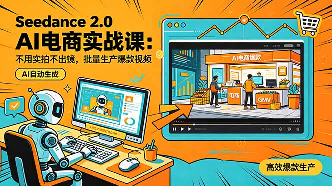 Seedance 2.0 AI电商实战课：不用实拍不出镜，批量生产爆款视频打爆GMV-huitchan网创