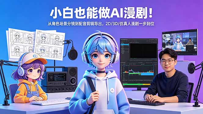 小白也能做AI漫剧！从角色场景分镜到配音剪辑导出，2D/3D/仿真人漫剧一步到位-huitchan网创