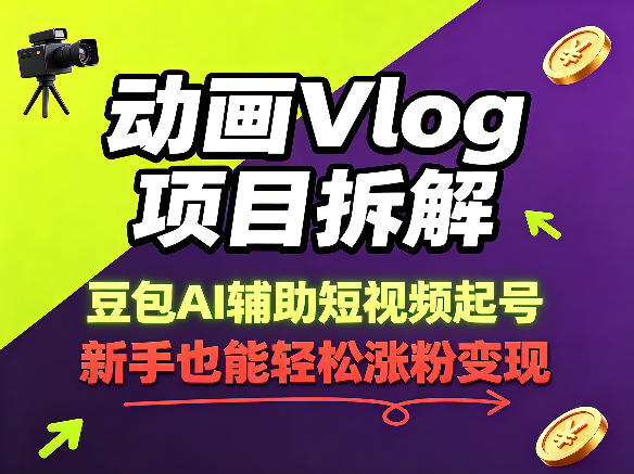 动画Vlog项目拆解，豆包AI辅助短视频起号，新手也能轻松涨粉，43条作品涨粉8.3W-huitchan网创