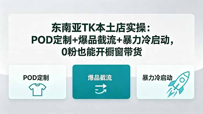 东南亚TK本土店实操：POD定制+爆品截流+暴力冷启动，0粉也能开橱窗带货-huitchan网创