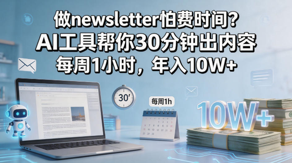 做newsletter怕费时间？AI工具帮你30分钟出内容，每周1小时，年入10W+！【原创双语字幕】-huitchan网创