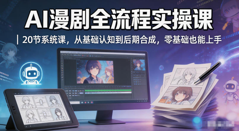 AI漫剧全流程实操课｜20节系统课，从基础认知到后期合成，零基础也能上手-huitchan网创
