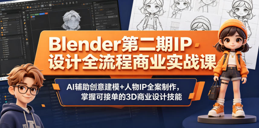 Blender第二期IP设计全流程商业实战课，AI辅助创意建模+人物IP全案制作，掌握可接单的3D商业设计技能-huitchan网创