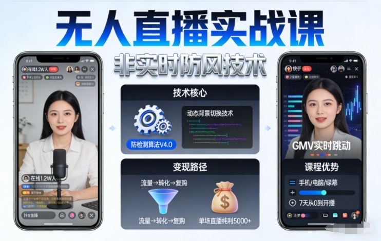 宝子哥无人直播实战课，非实时防风技术，聚焦抖音快手等平台直播带货，轻松开启直播变现之路(更新2026年5月02日)-huitchan网创