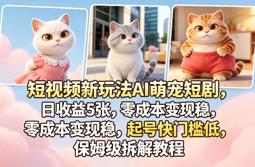 短视频新玩法AI萌宠短剧，日收益5张，零成本变现稳，起号快门槛低，保姆级拆解教程-huitchan网创