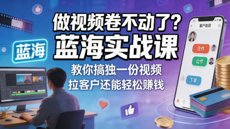 做视频卷不动了？蓝海实战课教你搞独一份视频，拉客户还能轻松賺钱！【原创双语字幕】-huitchan网创