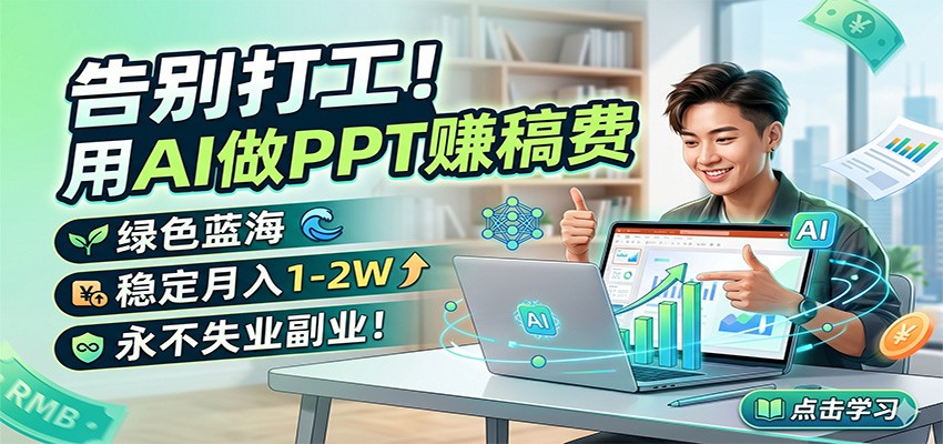 告别打工！用AI做PPT赚稿费，绿色蓝海，稳定月入1-2W，永不失业副业！-huitchan网创