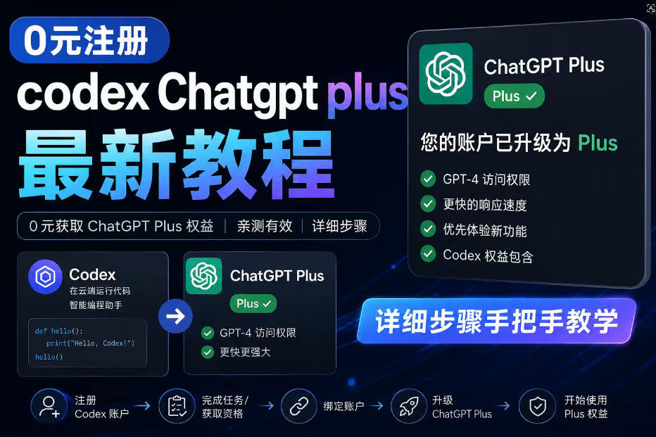 0元全自动注册codex gpt plus最新教程，0元获取GPT Plus权益，手把手详细教学-huitchan网创
