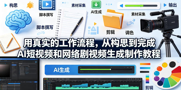 用真实的工作流程，从构思到完成AI短视频和网络剧视频生成制作教程-中英字幕-huitchan网创