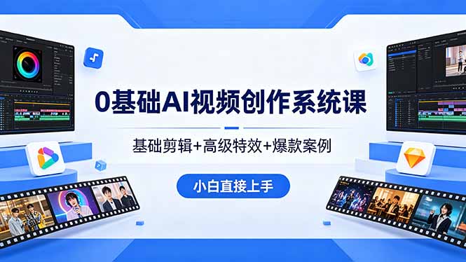 0基础AI视频创作系统课，基础剪辑+高级特效+爆款案例，小白直接上手-huitchan网创