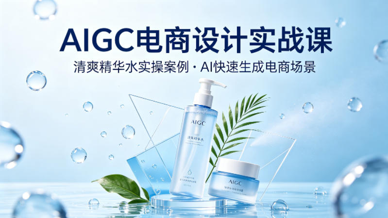 AIGC电商设计实战课，以清爽精华水为实操案例，教你用AI快速生成电商场景-huitchan网创