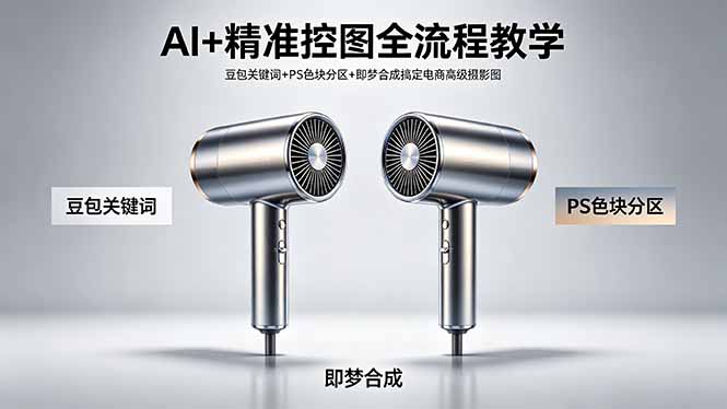 AI+精准控图全流程教学 豆包关键词+PS色块分区+即梦合成搞定电商高级摄影图-huitchan网创