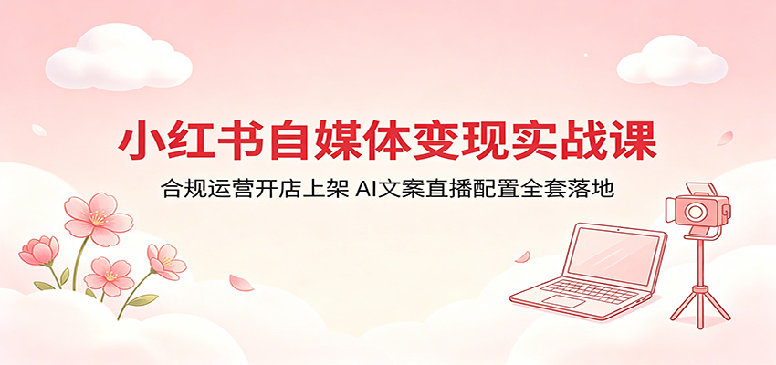 小红书自媒体变现实战课：合规运营开店上架，AI文案直播配置全套落地-huitchan网创