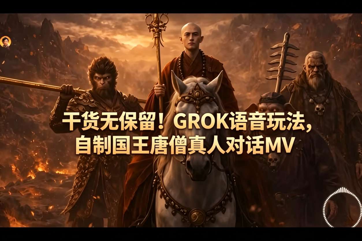 干货无保留！GROK语音玩法，自制国王唐僧真人对话MV-huitchan网创