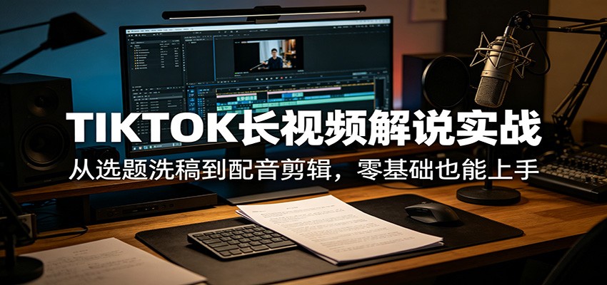 TIKTOK长视频解说实战：从选题洗稿到配音剪辑，零基础也能上手-huitchan网创
