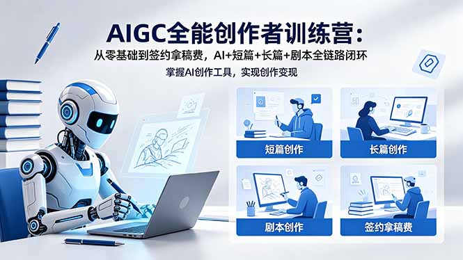 AIGC全能创作者训练营：从零基础到签约拿稿费，AI+短篇+长篇+剧本全链路闭环-huitchan网创
