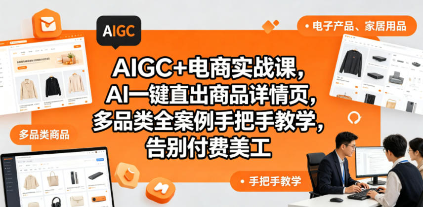 AIGC+电商实战课，AI一键直出商品详情页，多品类全案例手把手教学，告别付费美工-huitchan网创
