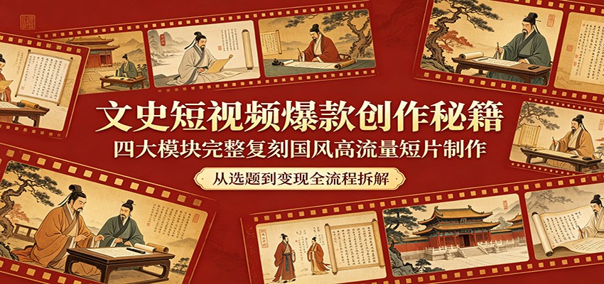 文史短视频爆款创作秘籍：四大模块完整复刻国风高流量短片制作-huitchan网创