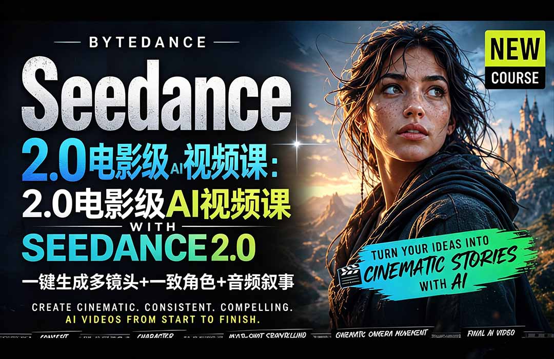Seedance 2.0电影级AI视频课：一键生成多镜头+一致角色+音频叙事-huitchan网创