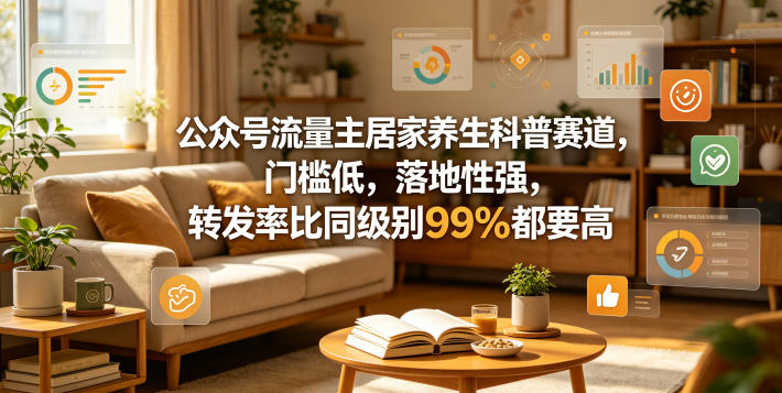 公众号流量主居家养生科普赛道，门槛低，落地性强，转发率比同级别99％都要高-huitchan网创
