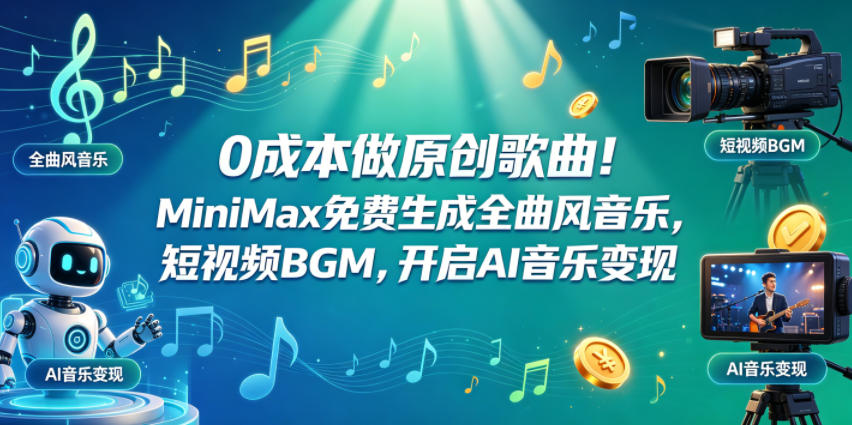 0成本做原创歌曲！MiniMax免费生成全曲风音乐，短视频BGM，开启AI音乐变现-huitchan网创