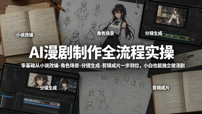AI漫剧制作全流程实操，零基础从小说改编-角色场景-分镜生成-剪辑成片一步到位，小白也能独立做漫剧-huitchan网创