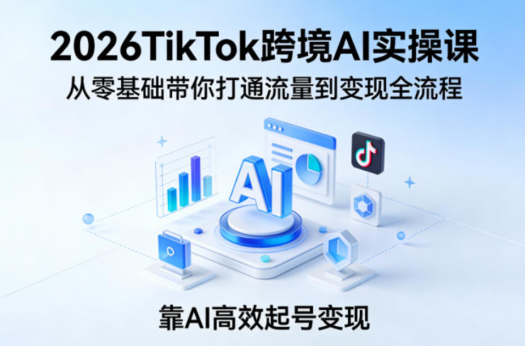 2026TikTok跨境AI实操课，从零基础带你打通流量到变现全流程，靠AI高效起号变现-huitchan网创