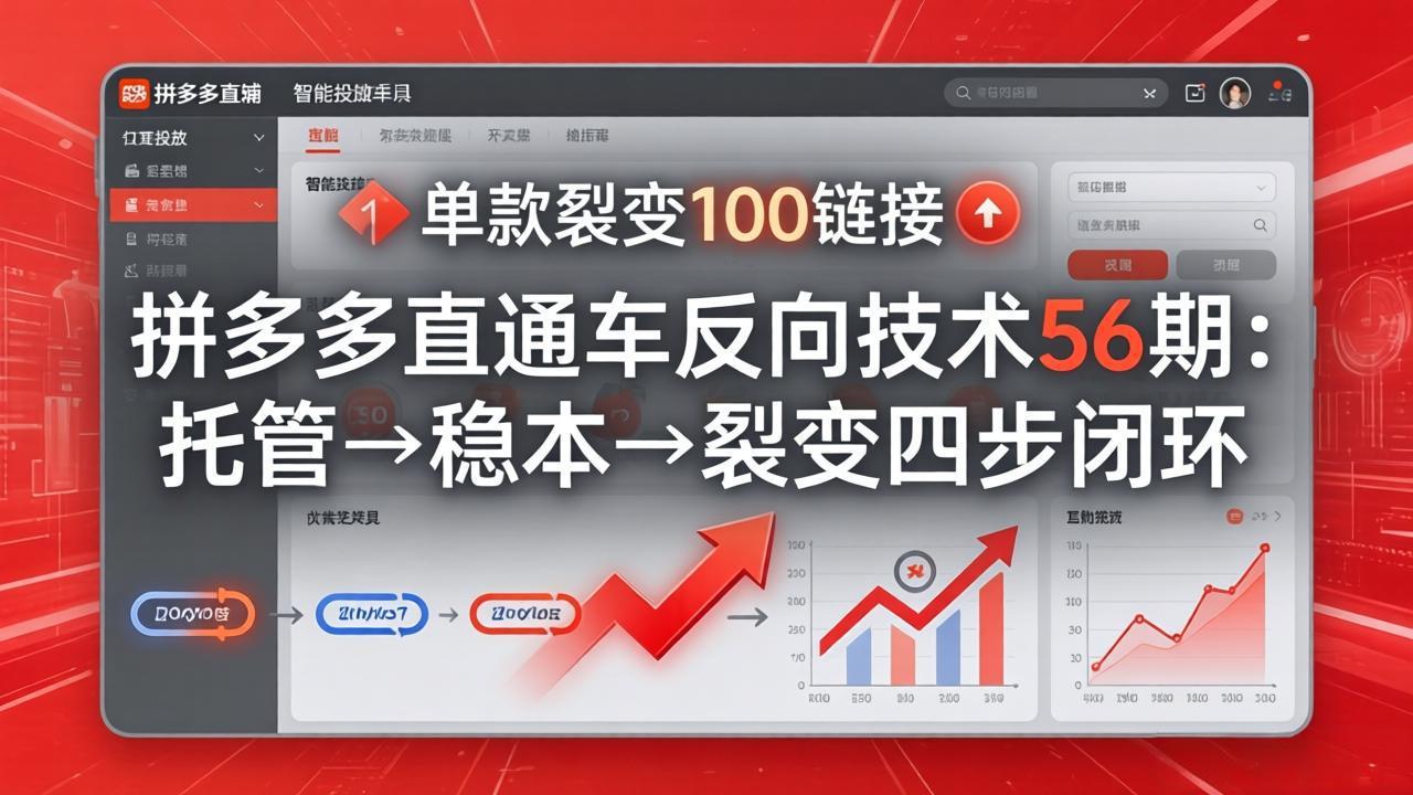 拼多多直通车反向技术56期：托管→稳本→裂变四步闭环，单款裂变100链接抢占核心流量-huitchan网创