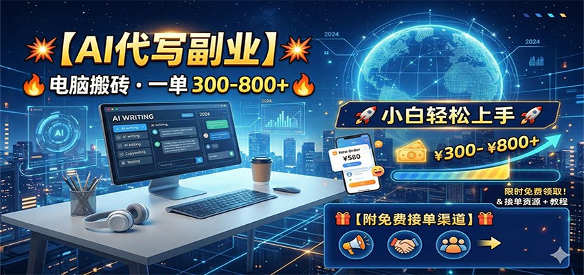 AI代写副业，电脑搬砖，一单300-800+，小白轻松上手，附免费接单渠道-huitchan网创