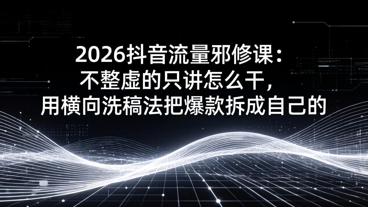 2026抖音流量邪修课：不整虚的只讲怎么干，用横向洗稿法把爆款拆成自己的-huitchan网创