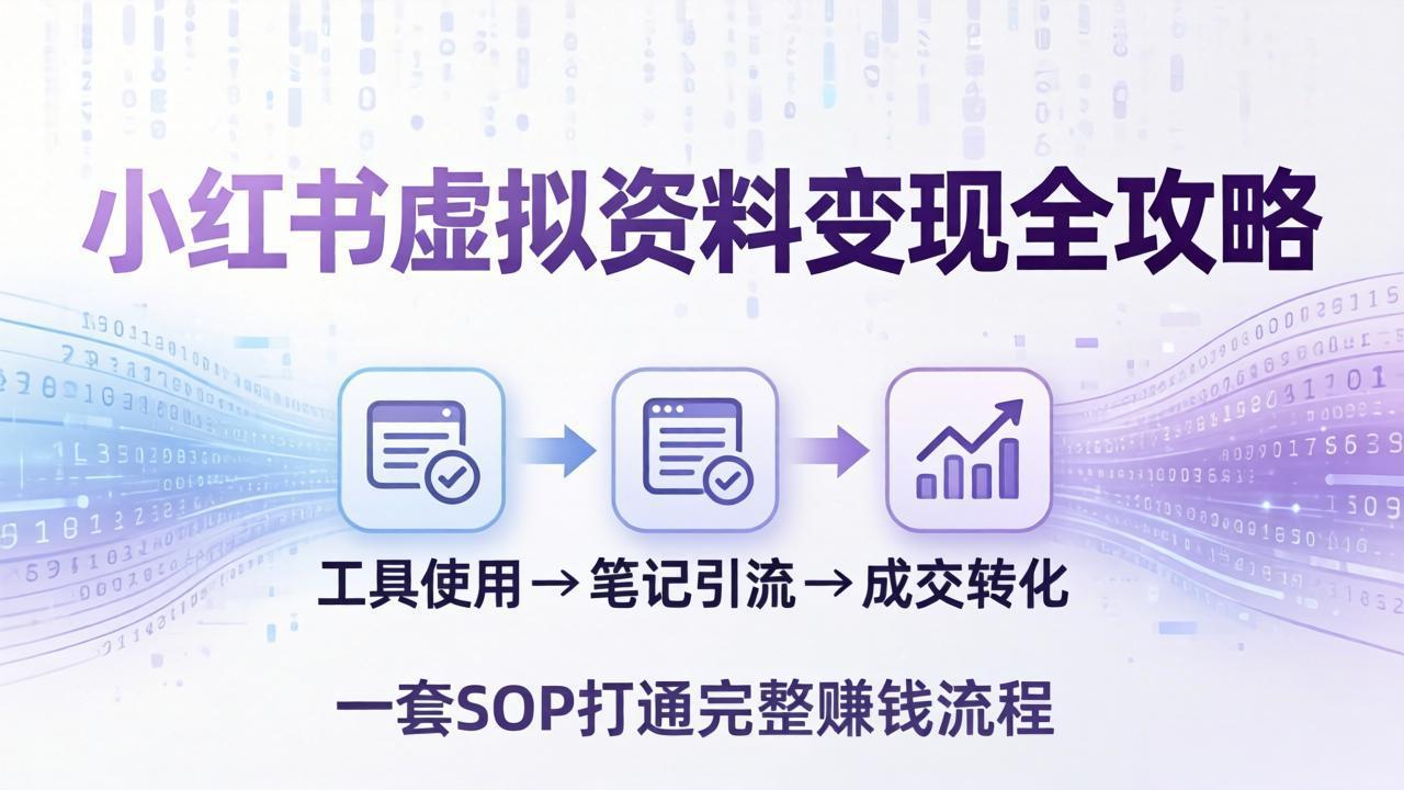 小红书虚拟资料变现全攻略：从工具使用到笔记引流成交，一套 SOP 打通完整赚钱流程-huitchan网创