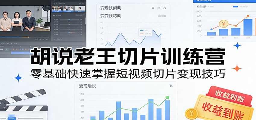 胡说老王切片训练营，零基础快速掌握短视频切片变现技巧-huitchan网创
