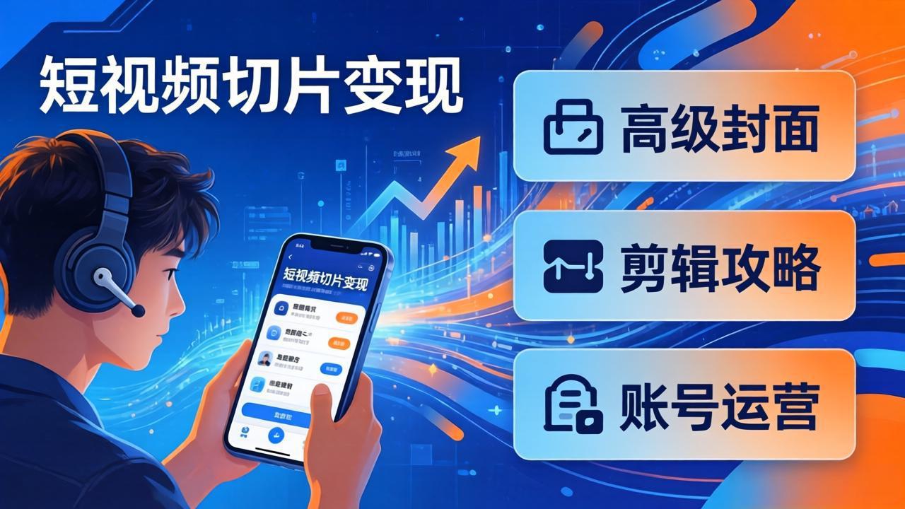 短视频切片变现速成班2.0：高级封面+剪辑攻略+账号运营，0基础小白快速入局副业-huitchan网创