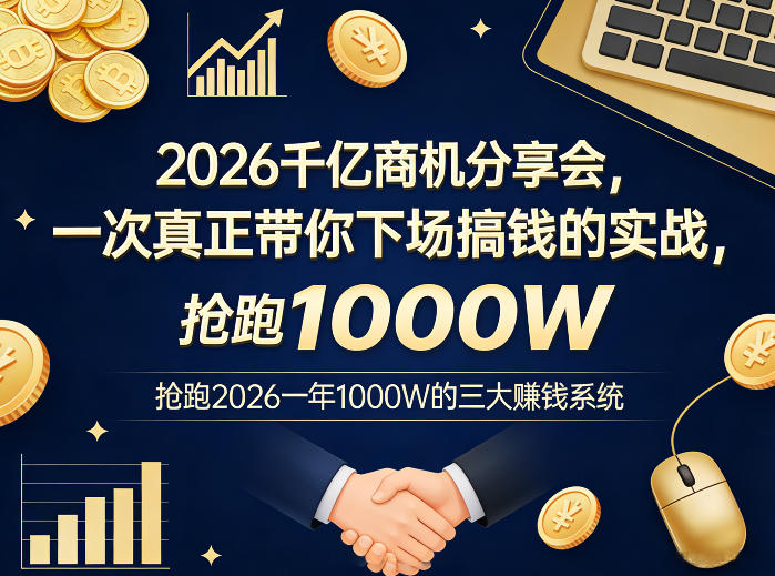 2026千亿商机分享会，一次真正带你下场搞钱的实战，抢跑2026一年1000W的三大賺钱系统-huitchan网创